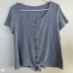 Striped Cotton Button-Up Shirt with Tie-Front